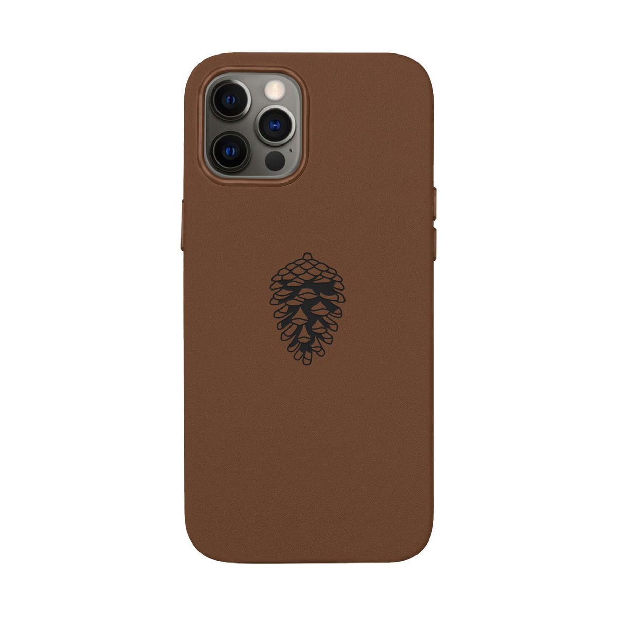 Engraved Leather Phone Case — Minimal Pinecone