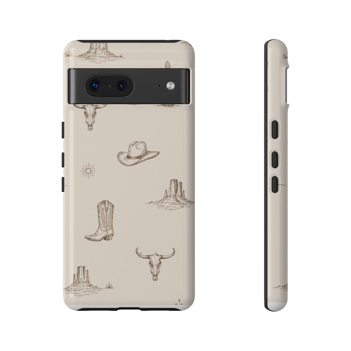 Western Desert Phone Case — Cowboy Boots, Cactus & Skull Pattern