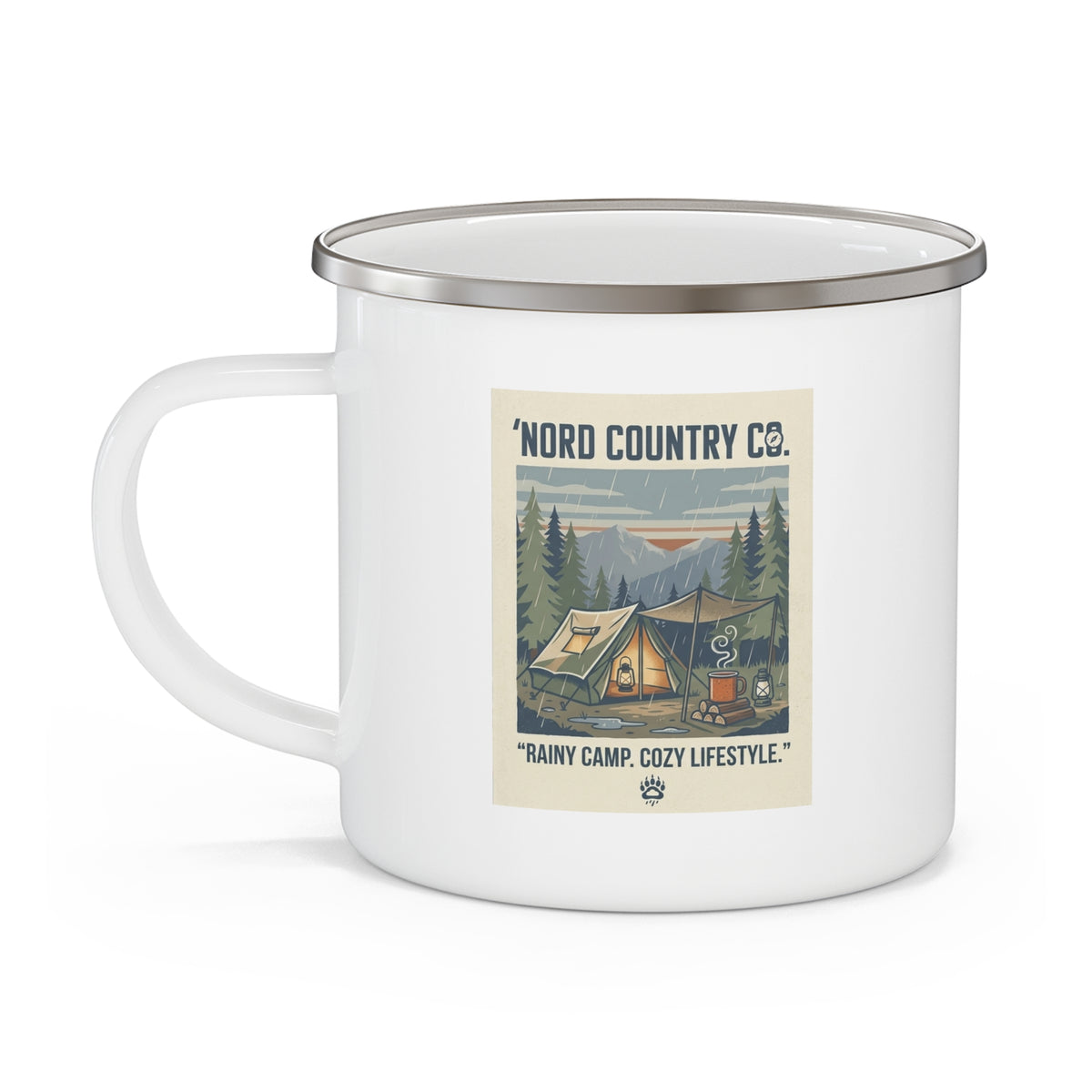 Tasse de Camping en Émail — Tente Vintage Rainy Camp Cozy Lifestyle