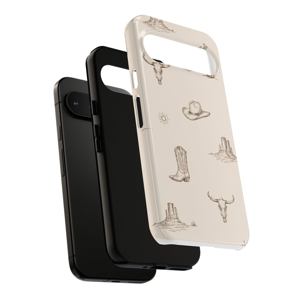 Western Desert Phone Case — Cowboy Boots, Cactus & Skull Pattern