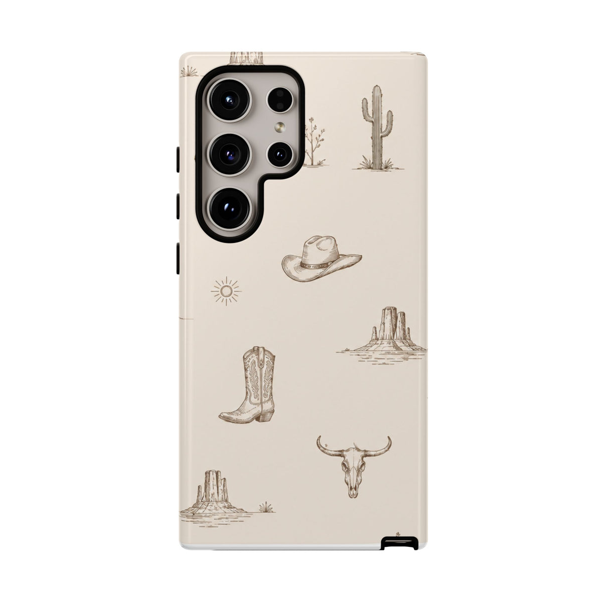 Western Desert Phone Case — Cowboy Boots, Cactus & Skull Pattern
