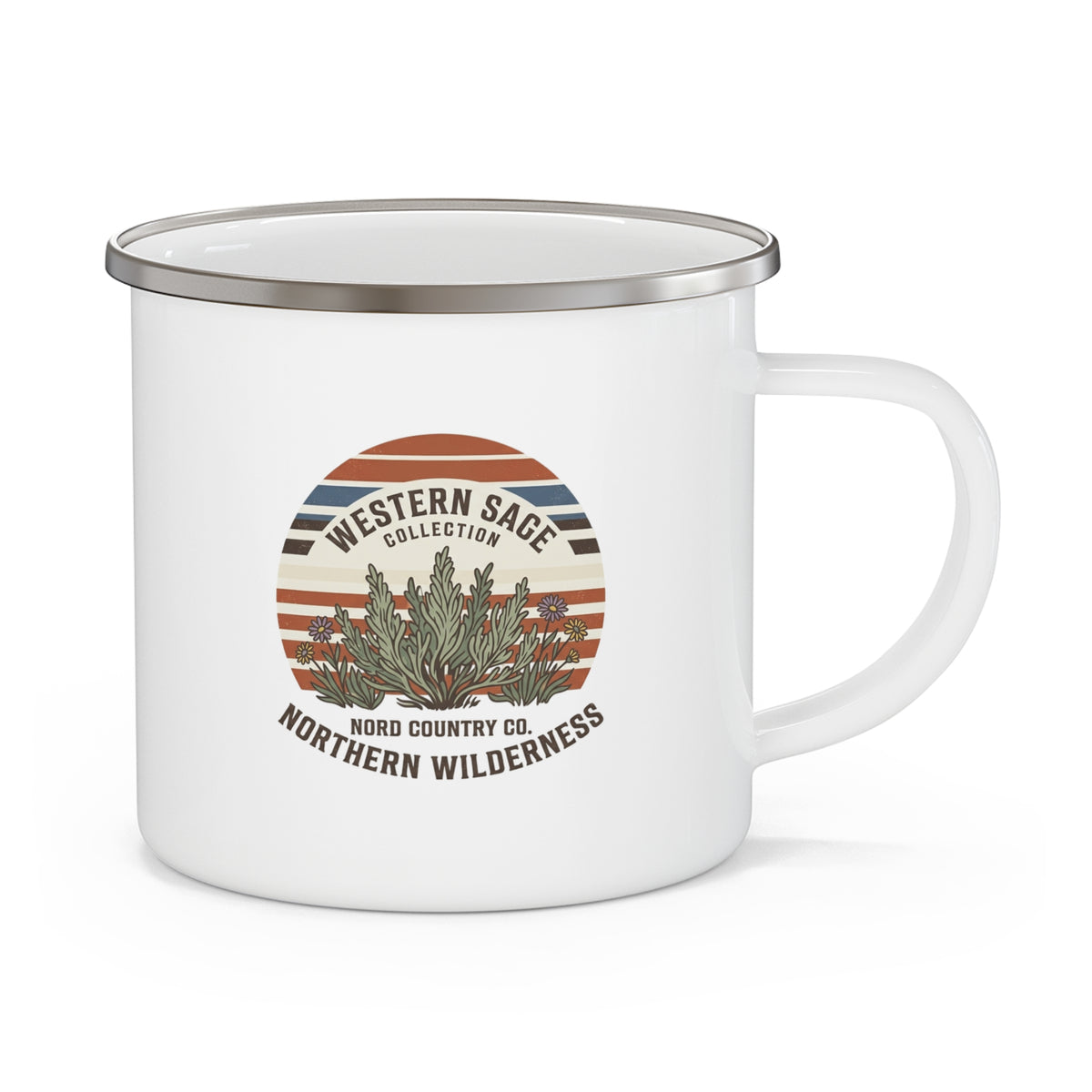 Tasse de Camping en Émail — Sauge Western Rétro