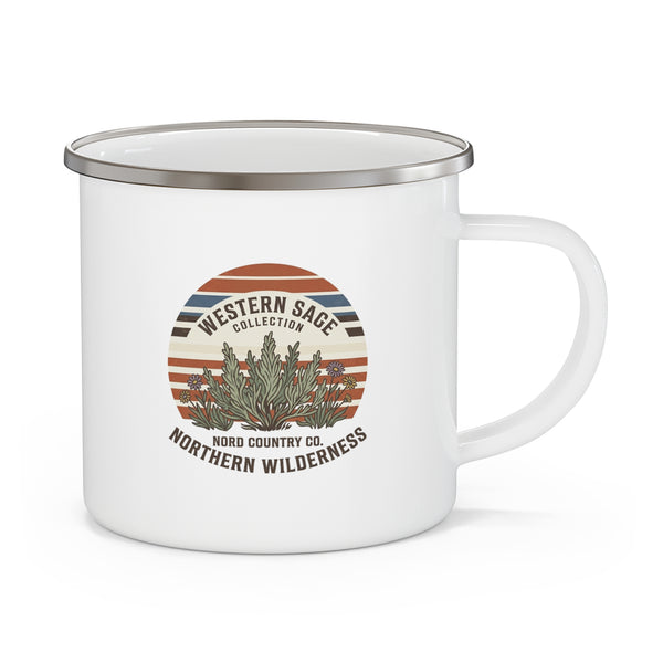 Tasse de Camping en Émail — Sauge Western Rétro