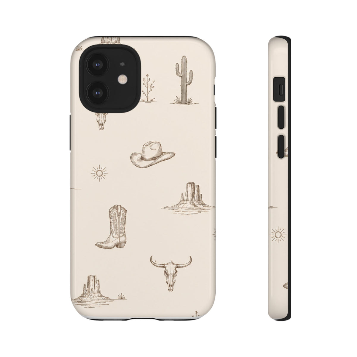 Western Desert Phone Case — Cowboy Boots, Cactus & Skull Pattern