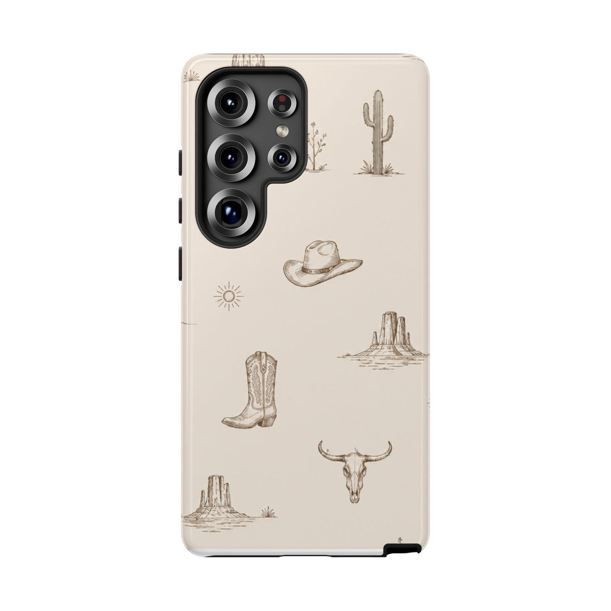 Western Desert Phone Case — Cowboy Boots, Cactus & Skull Pattern
