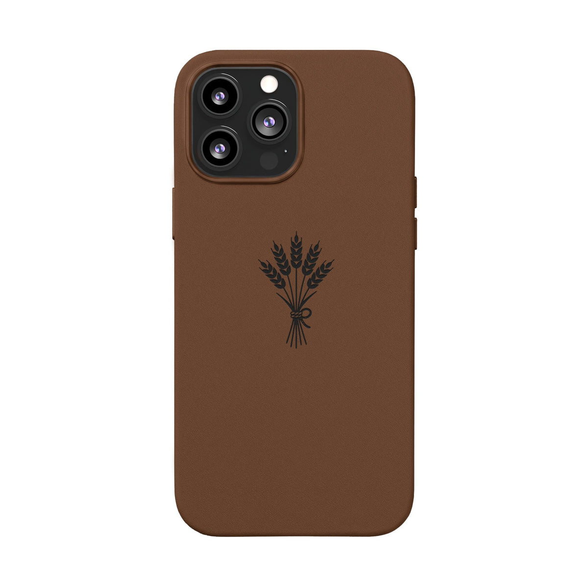 Étui Téléphone Cuir Gravé — Bouquet de Blé Minimaliste