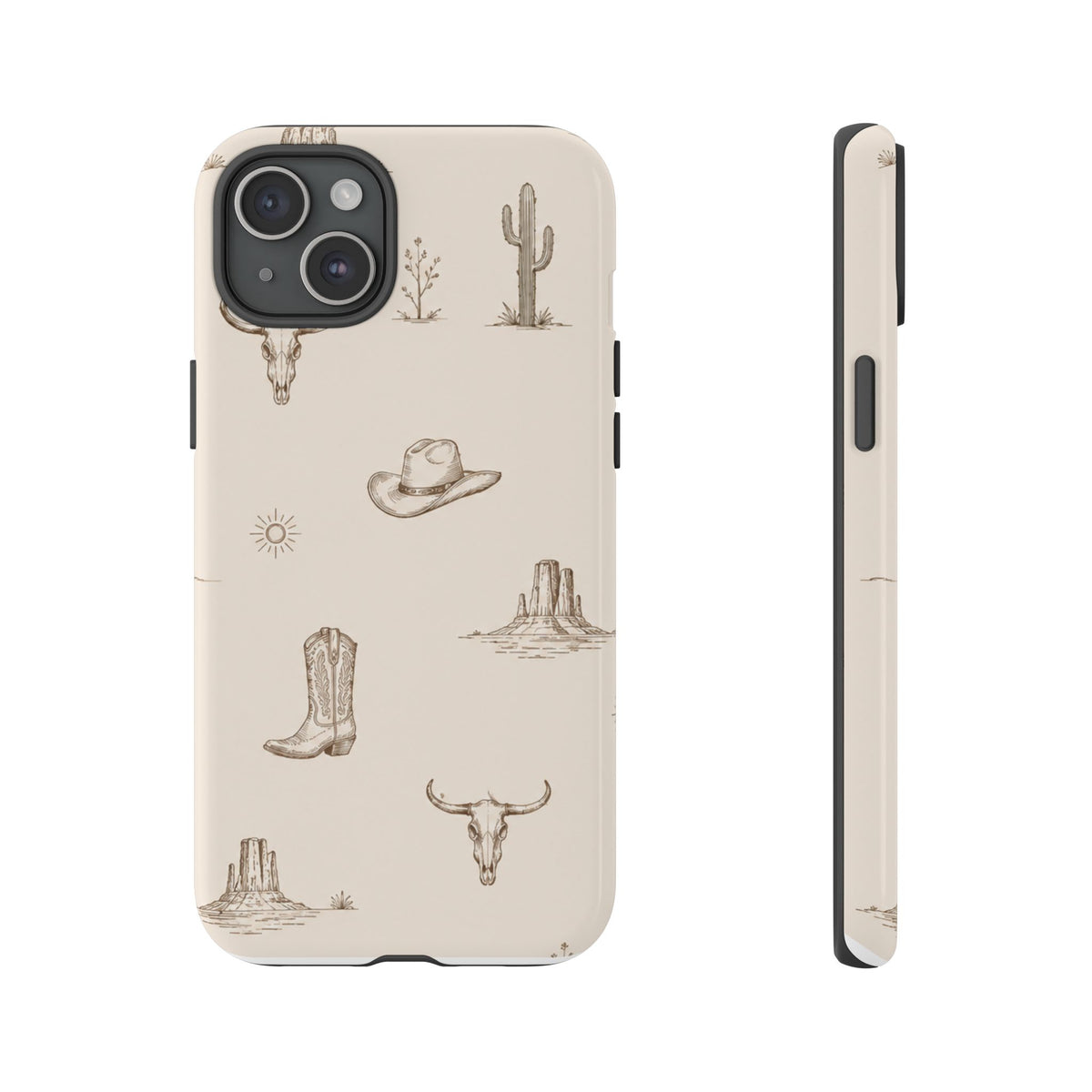 Western Desert Phone Case — Cowboy Boots, Cactus & Skull Pattern