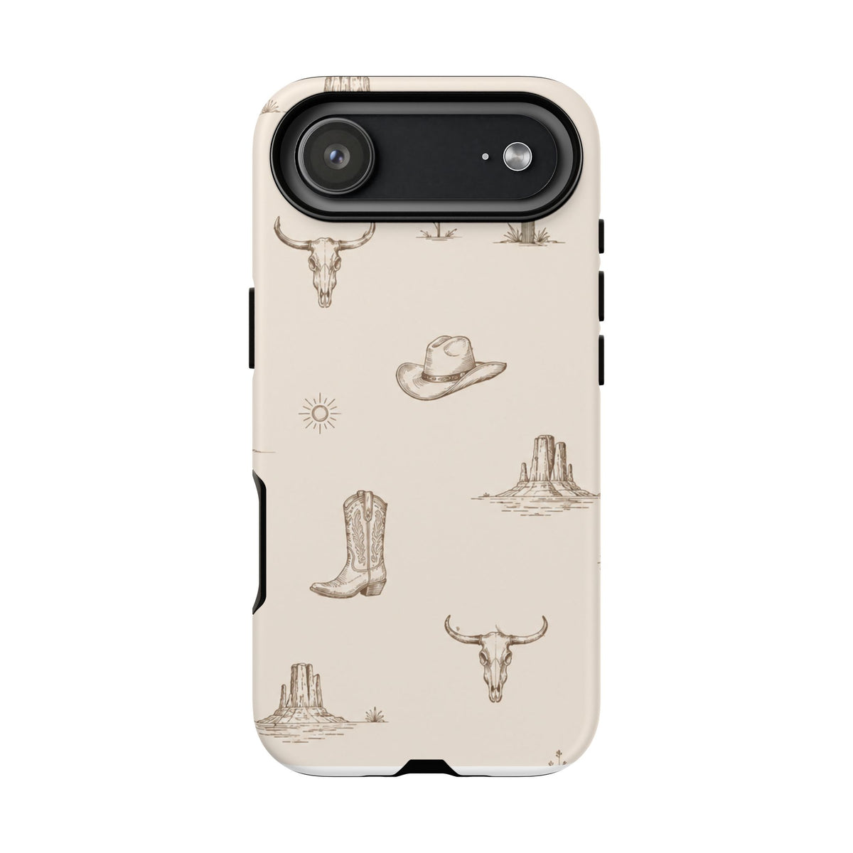 Western Desert Phone Case — Cowboy Boots, Cactus & Skull Pattern