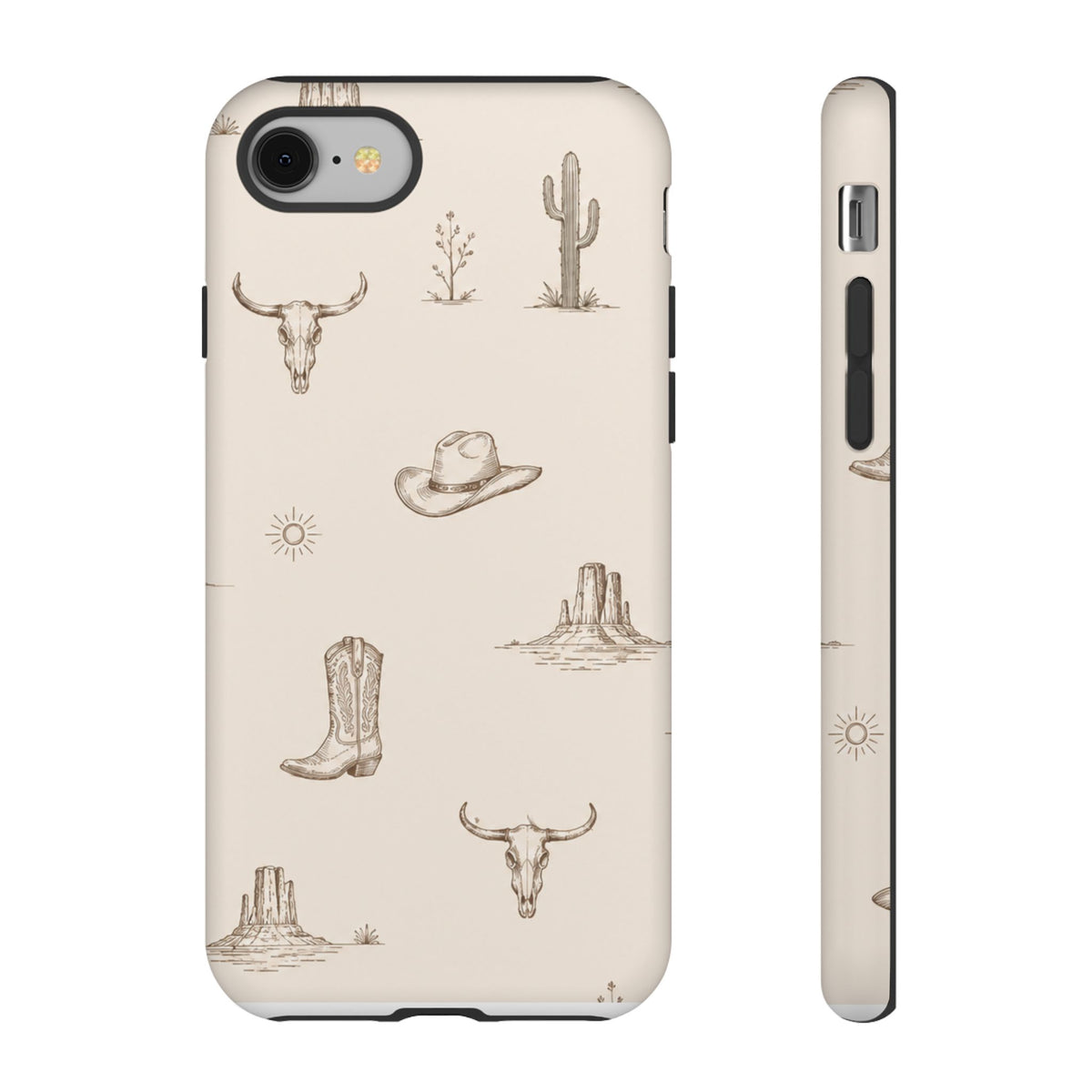 Western Desert Phone Case — Cowboy Boots, Cactus & Skull Pattern
