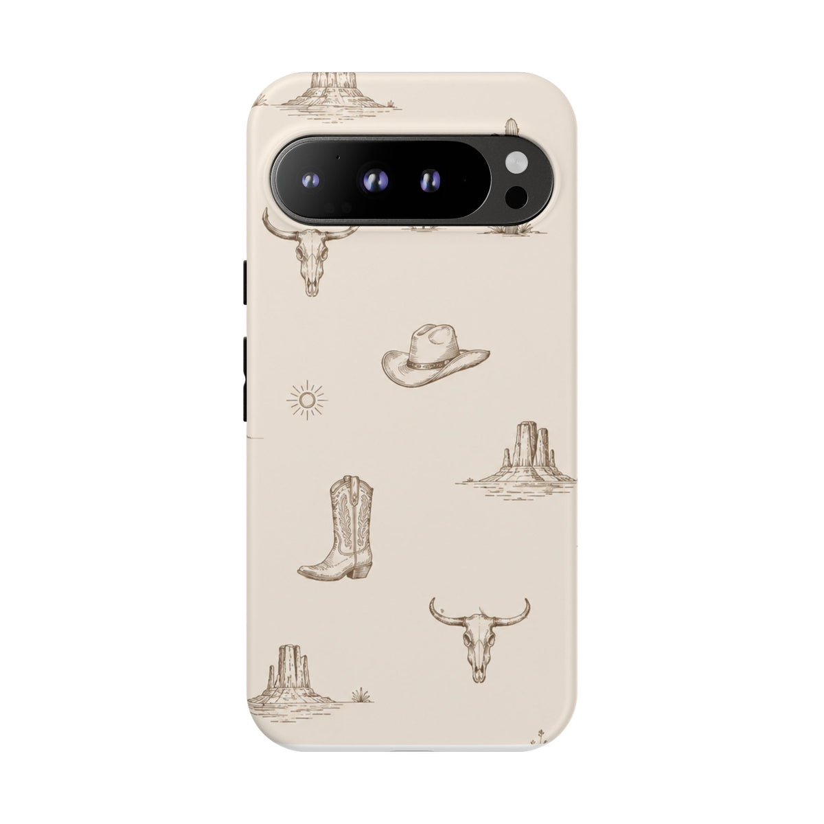 Western Desert Phone Case — Cowboy Boots, Cactus & Skull Pattern