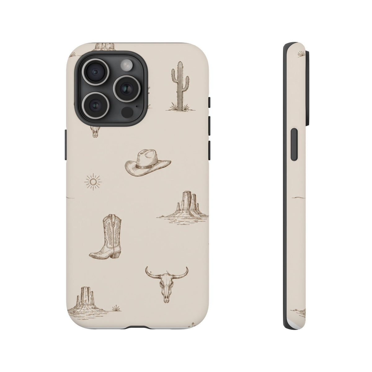 Western Desert Phone Case — Cowboy Boots, Cactus & Skull Pattern