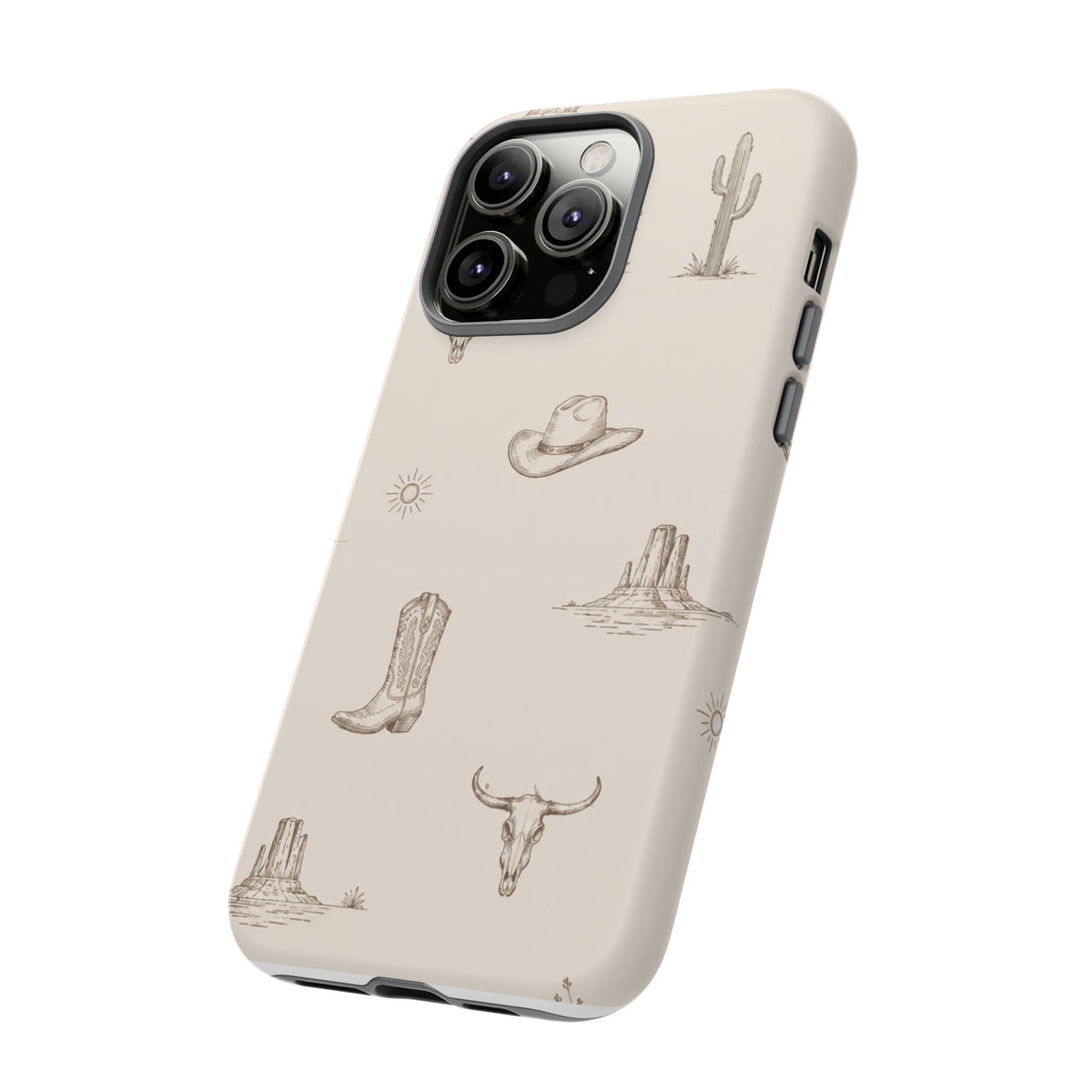 Western Desert Phone Case — Cowboy Boots, Cactus & Skull Pattern
