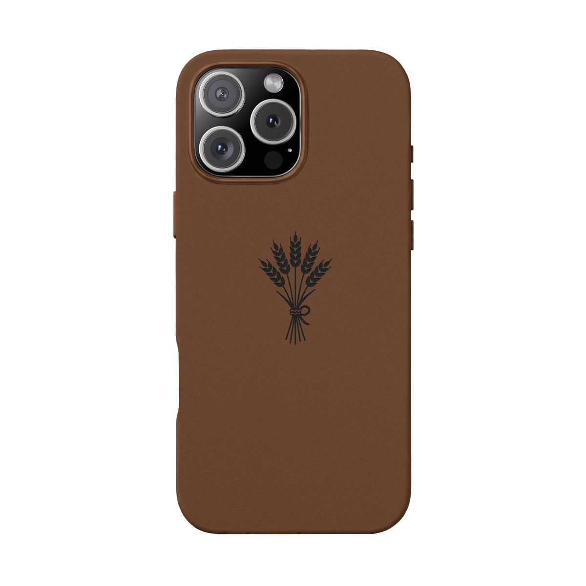 Étui Téléphone Cuir Gravé — Bouquet de Blé Minimaliste