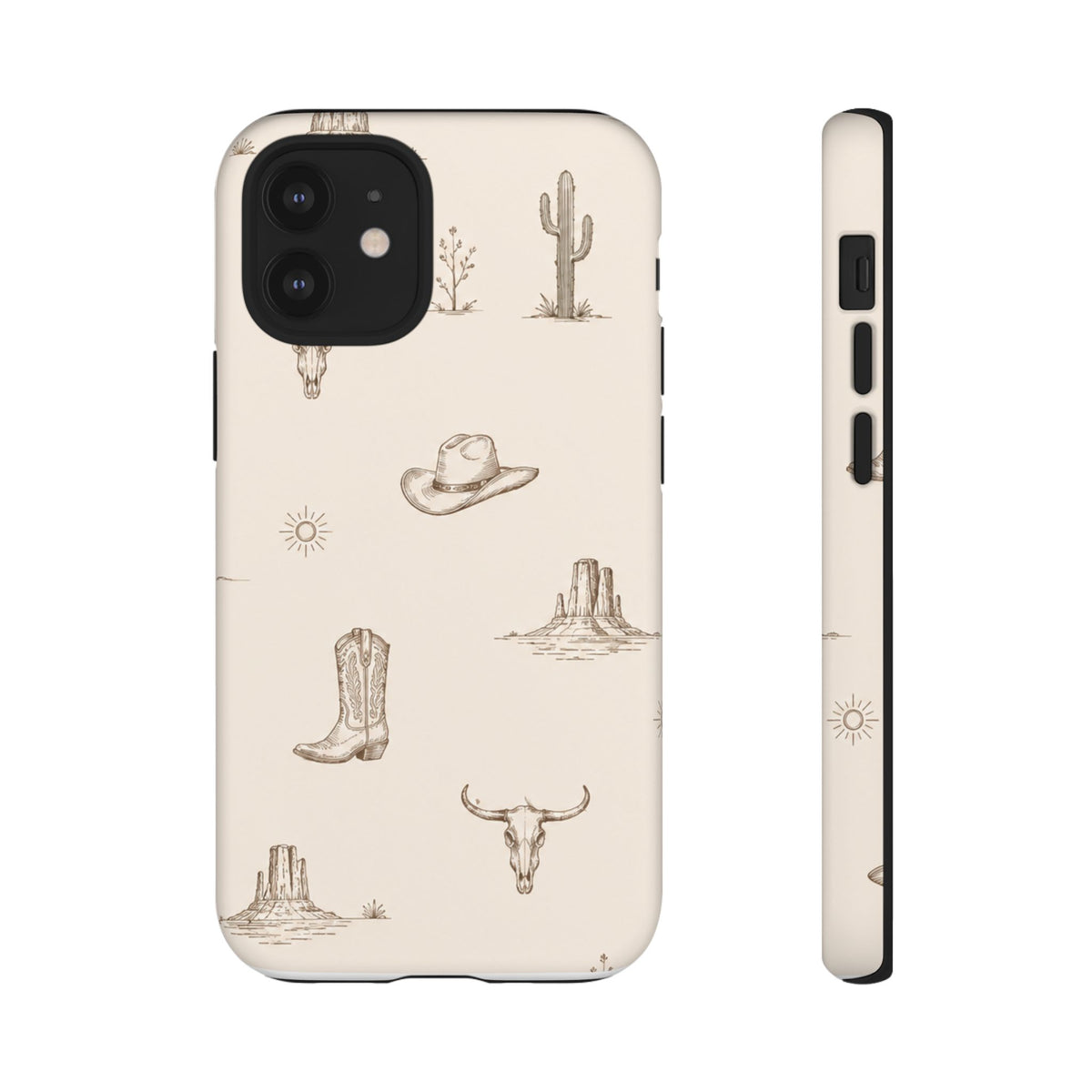 Western Desert Phone Case — Cowboy Boots, Cactus & Skull Pattern