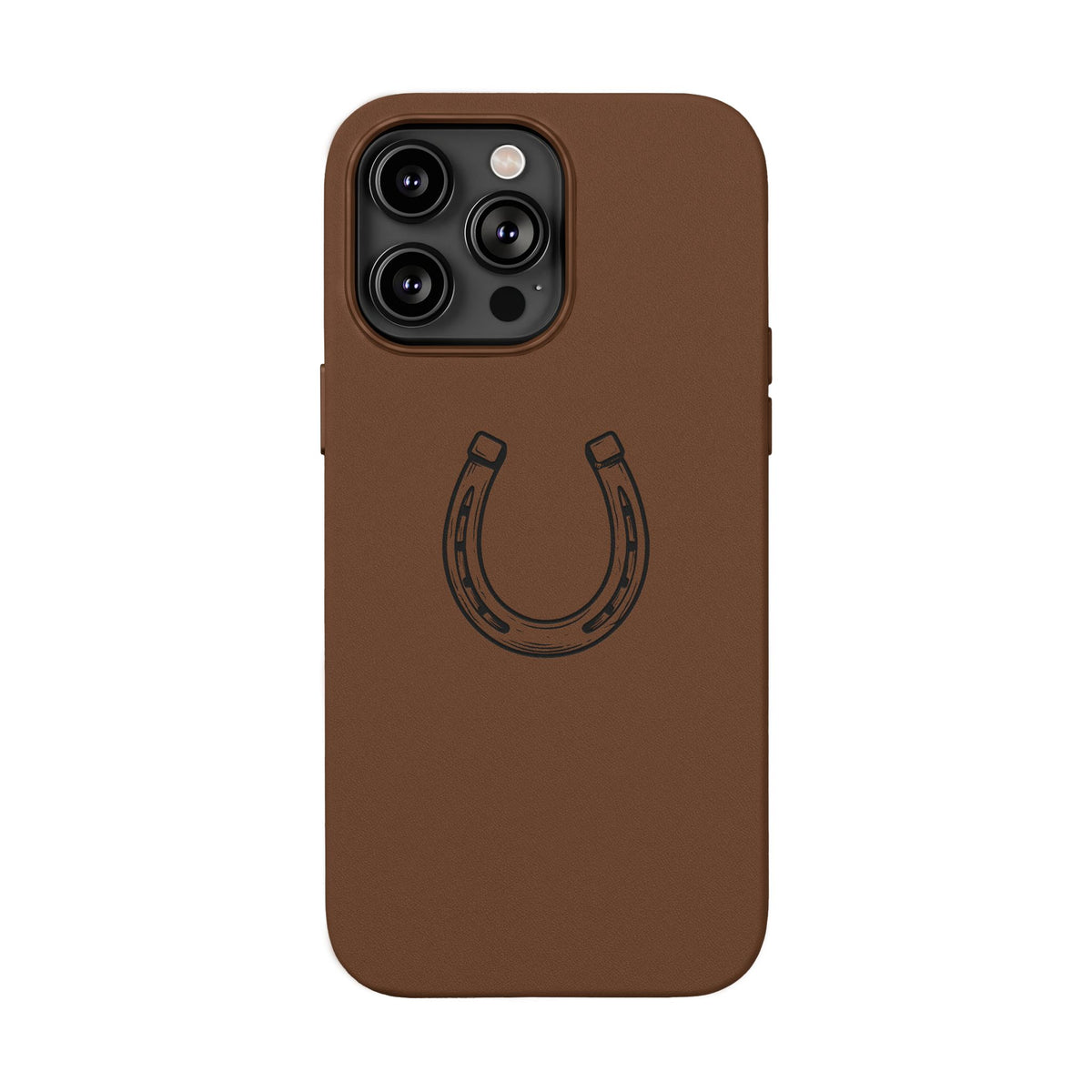 Étui Téléphone Cuir Gravé — Fer à Cheval Minimaliste