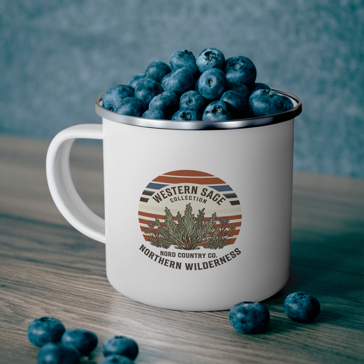 Tasse de Camping en Émail — Sauge Western Rétro
