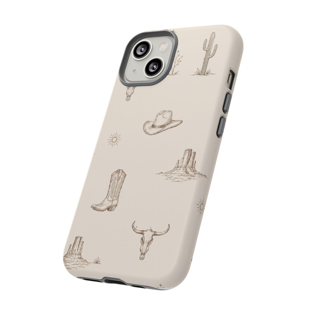Western Desert Phone Case — Cowboy Boots, Cactus & Skull Pattern