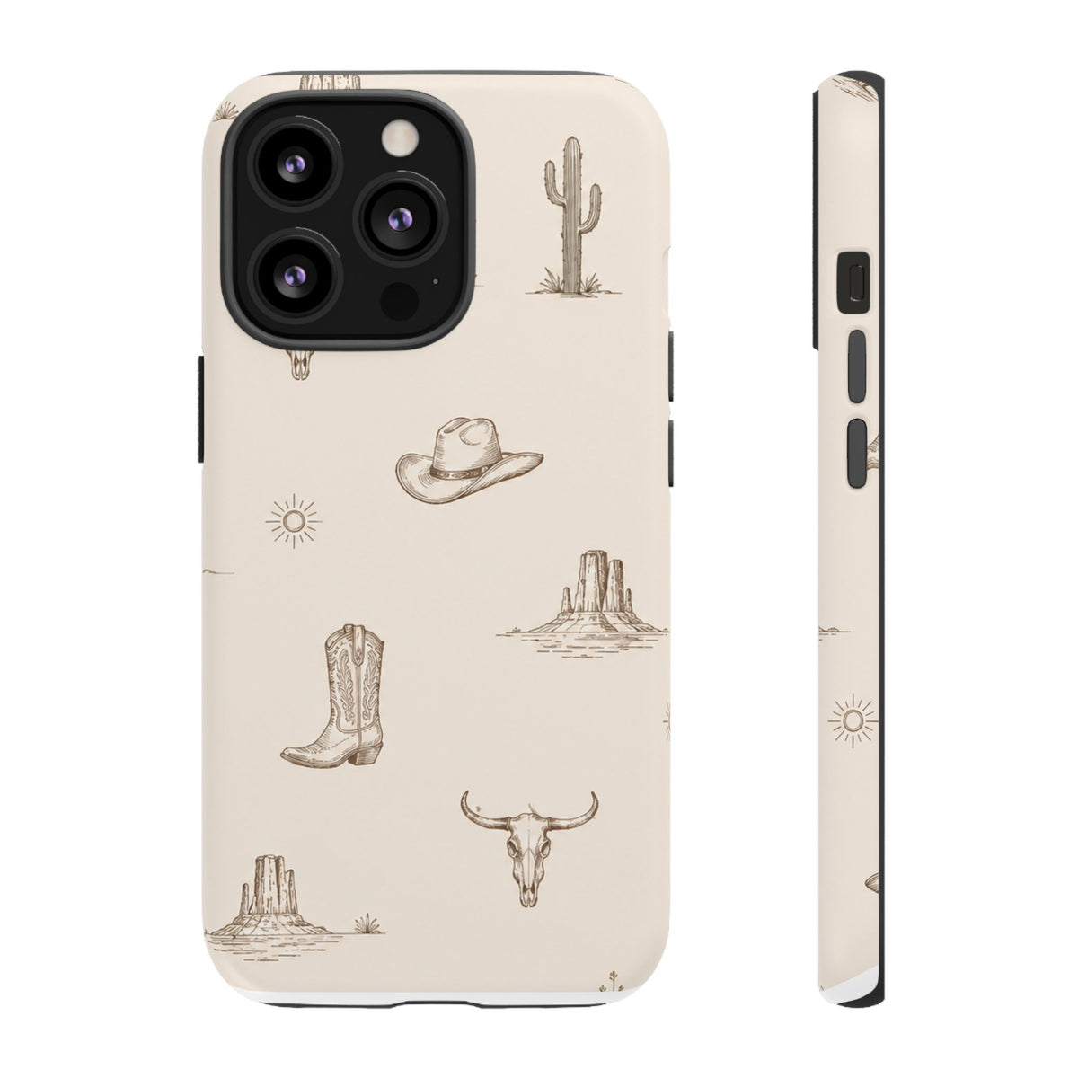 Western Desert Phone Case — Cowboy Boots, Cactus & Skull Pattern