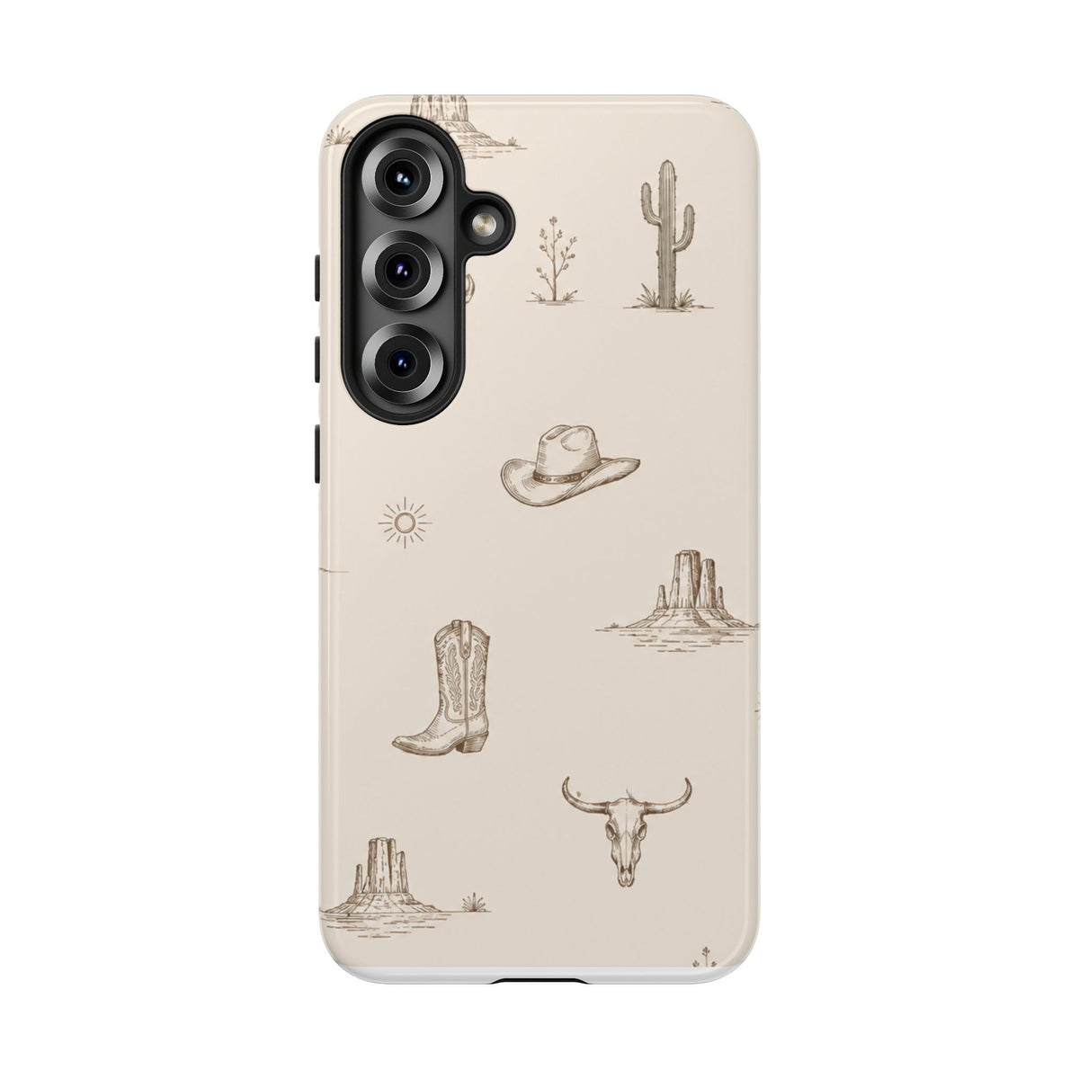 Western Desert Phone Case — Cowboy Boots, Cactus & Skull Pattern