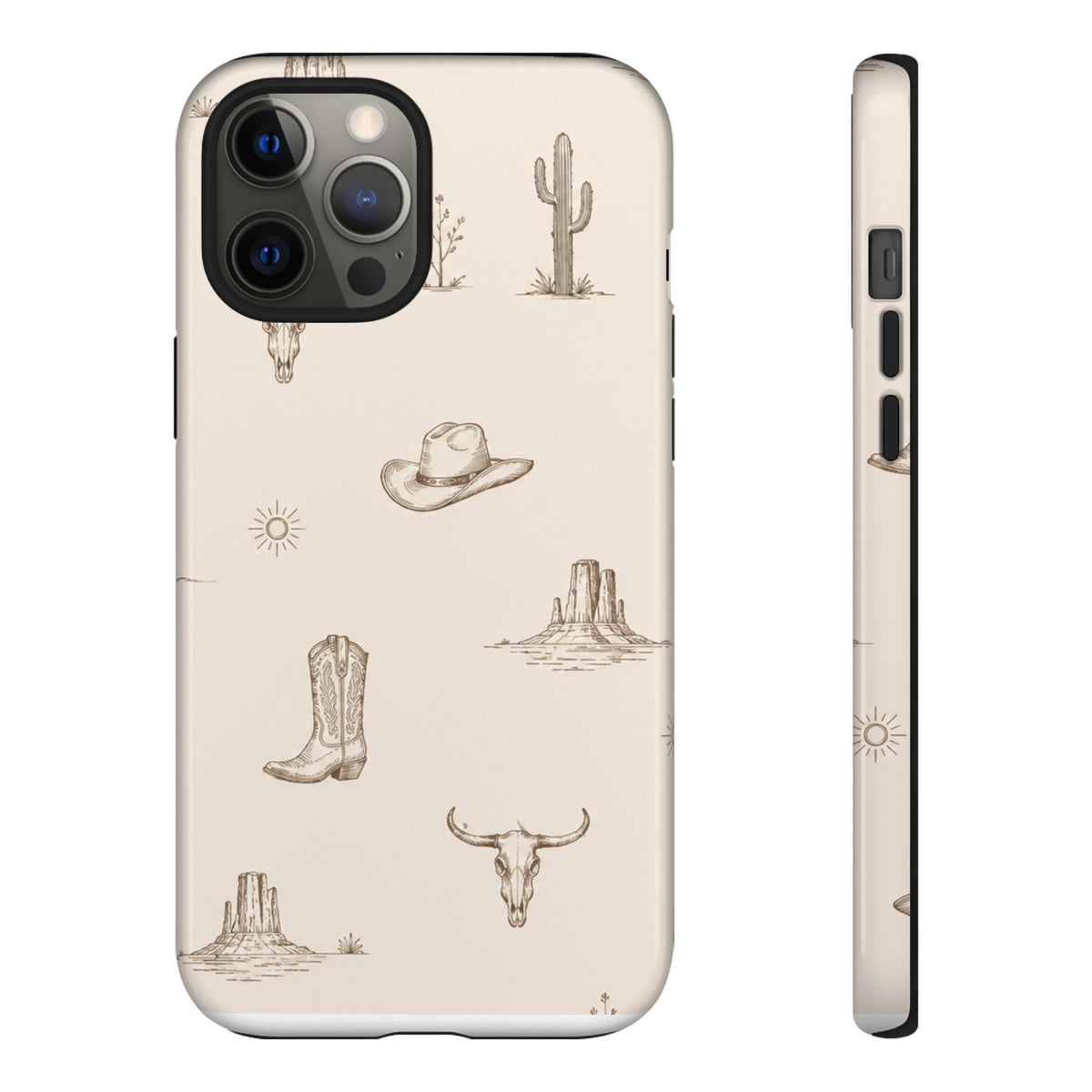 Western Desert Phone Case — Cowboy Boots, Cactus & Skull Pattern