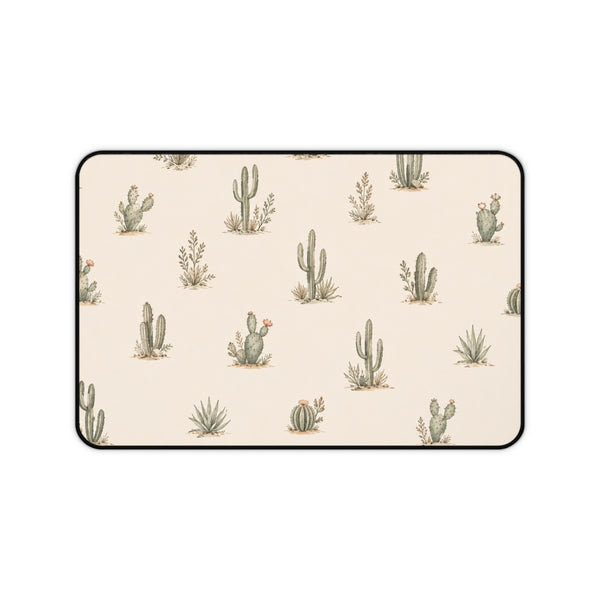 Desert Bloom Cactus Desk Mat — Soft Neutral Southwestern Mouse Pad