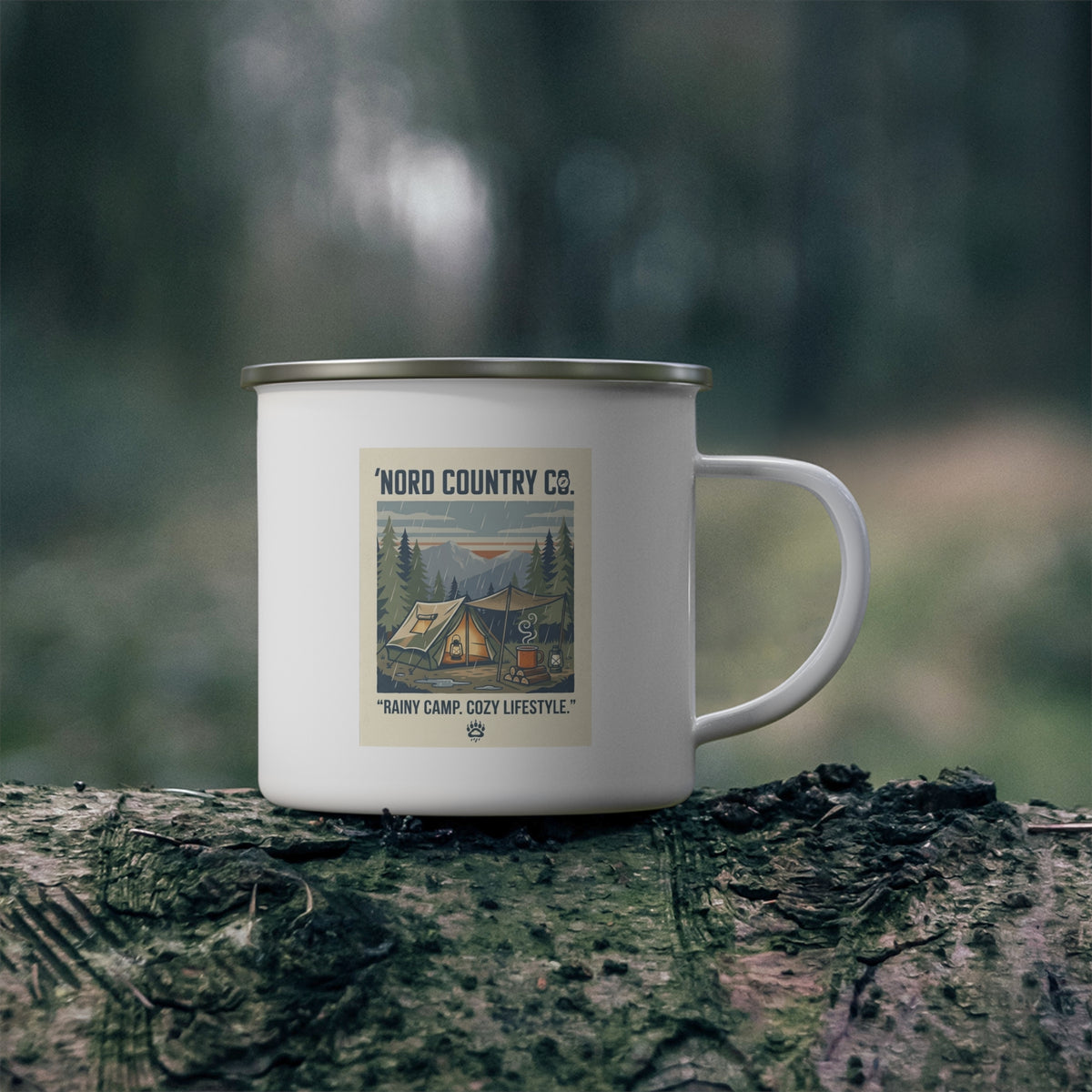 Tasse de Camping en Émail — Tente Vintage Rainy Camp Cozy Lifestyle