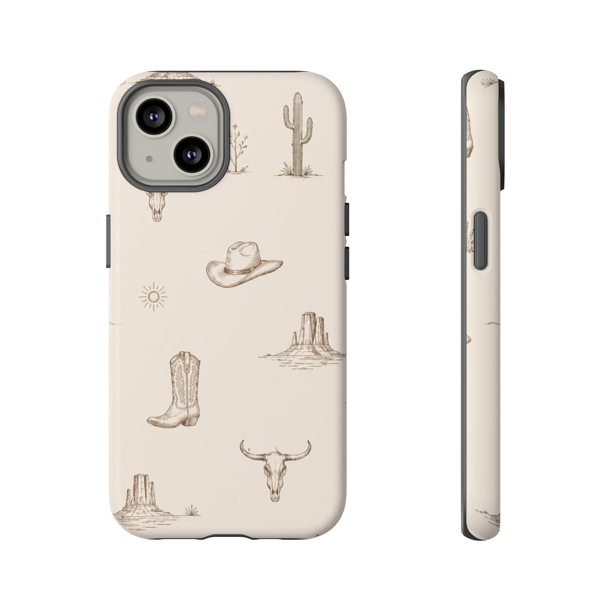 Western Desert Phone Case — Cowboy Boots, Cactus & Skull Pattern