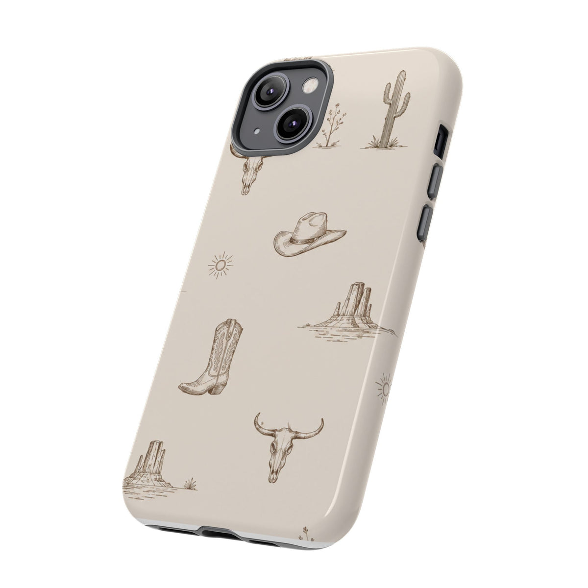 Western Desert Phone Case — Cowboy Boots, Cactus & Skull Pattern