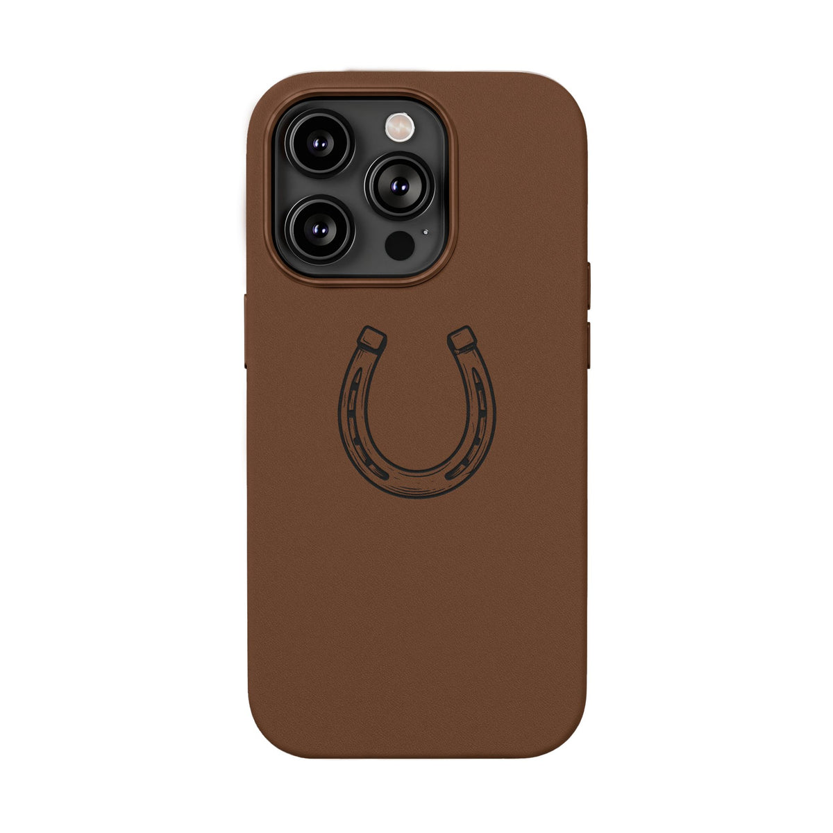 Étui Téléphone Cuir Gravé — Fer à Cheval Minimaliste