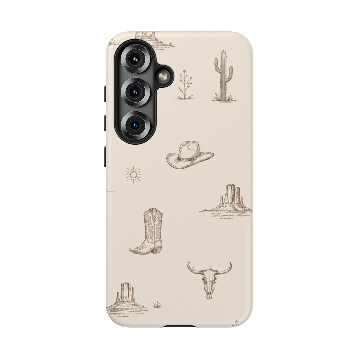 Western Desert Phone Case — Cowboy Boots, Cactus & Skull Pattern