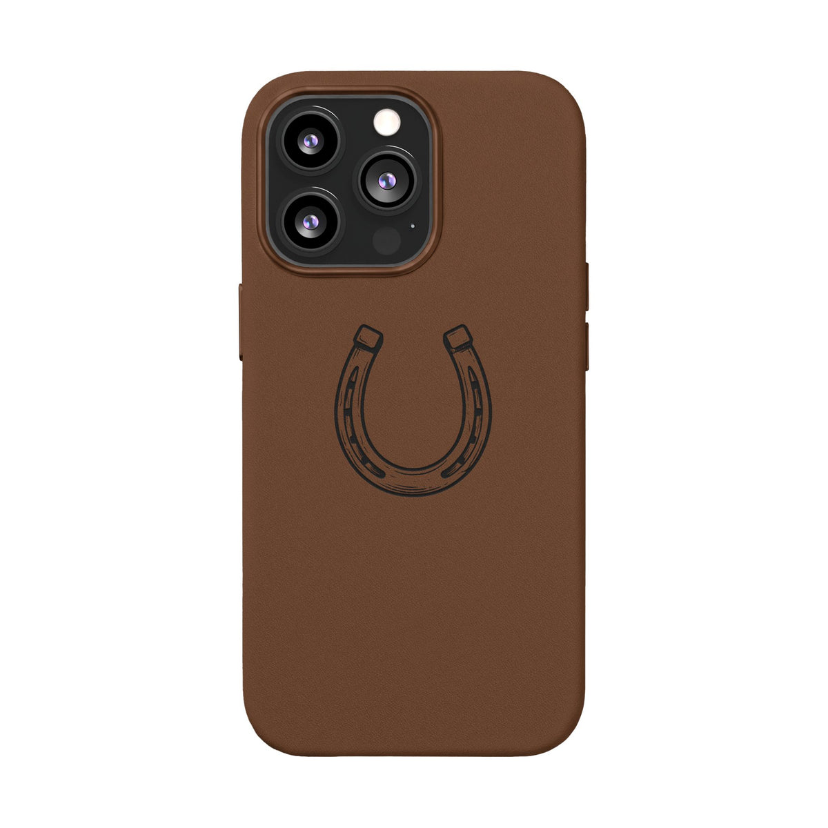 Étui Téléphone Cuir Gravé — Fer à Cheval Minimaliste