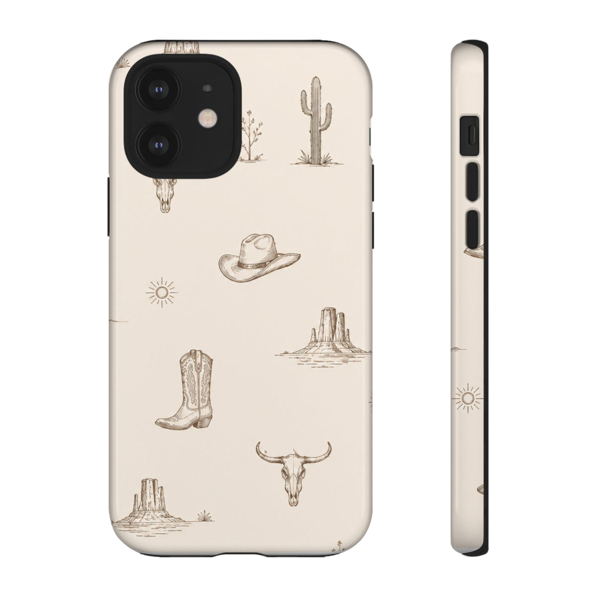 Western Desert Phone Case — Cowboy Boots, Cactus & Skull Pattern