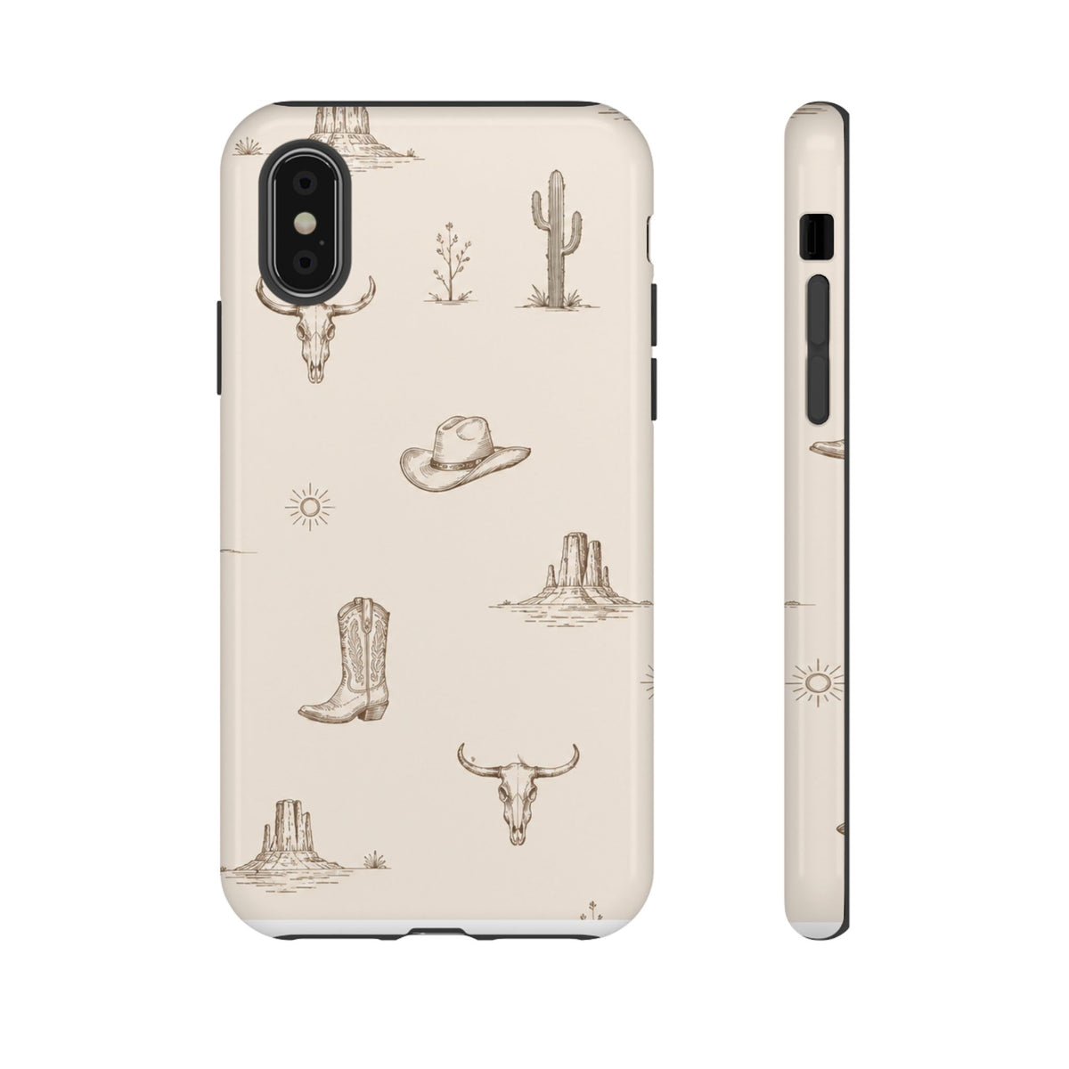 Western Desert Phone Case — Cowboy Boots, Cactus & Skull Pattern