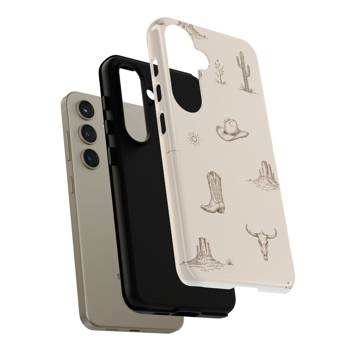 Western Desert Phone Case — Cowboy Boots, Cactus & Skull Pattern