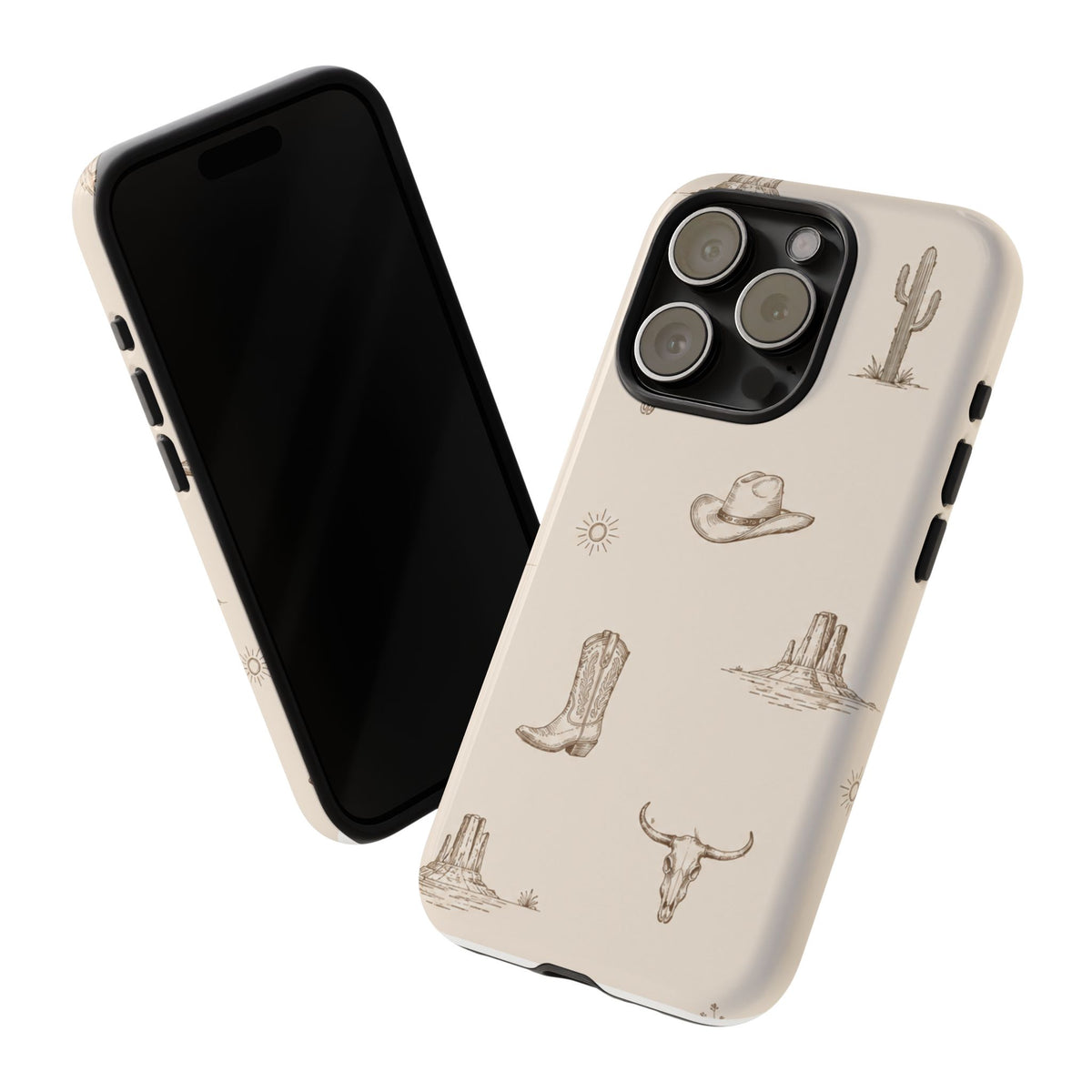 Western Desert Phone Case — Cowboy Boots, Cactus & Skull Pattern