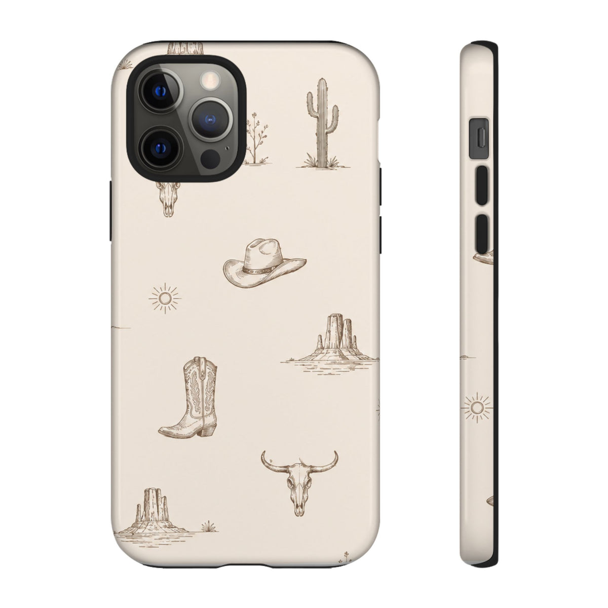 Western Desert Phone Case — Cowboy Boots, Cactus & Skull Pattern