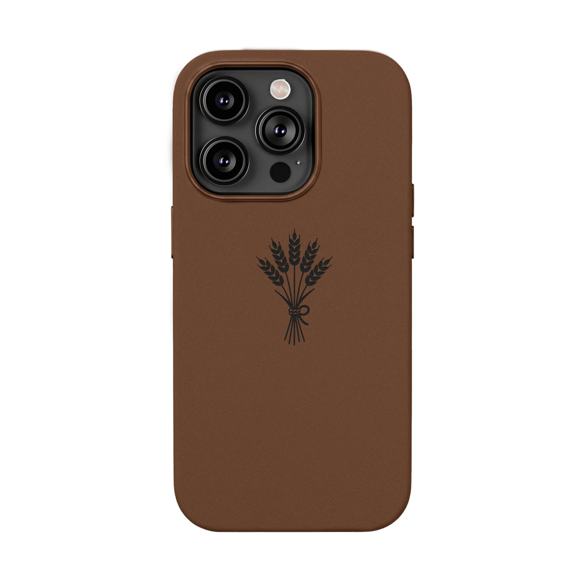 Étui Téléphone Cuir Gravé — Bouquet de Blé Minimaliste