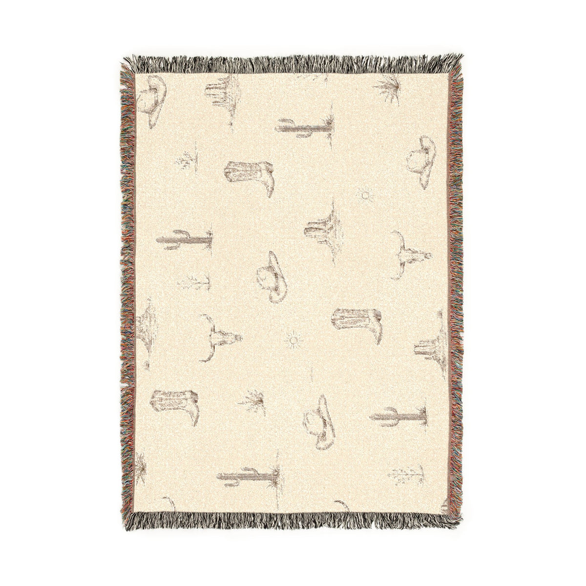 Jeté Tissé Icônes du Désert — Cactus, Chapeau de Cowboy et Crâne de Longhorn — Nord Country Co.