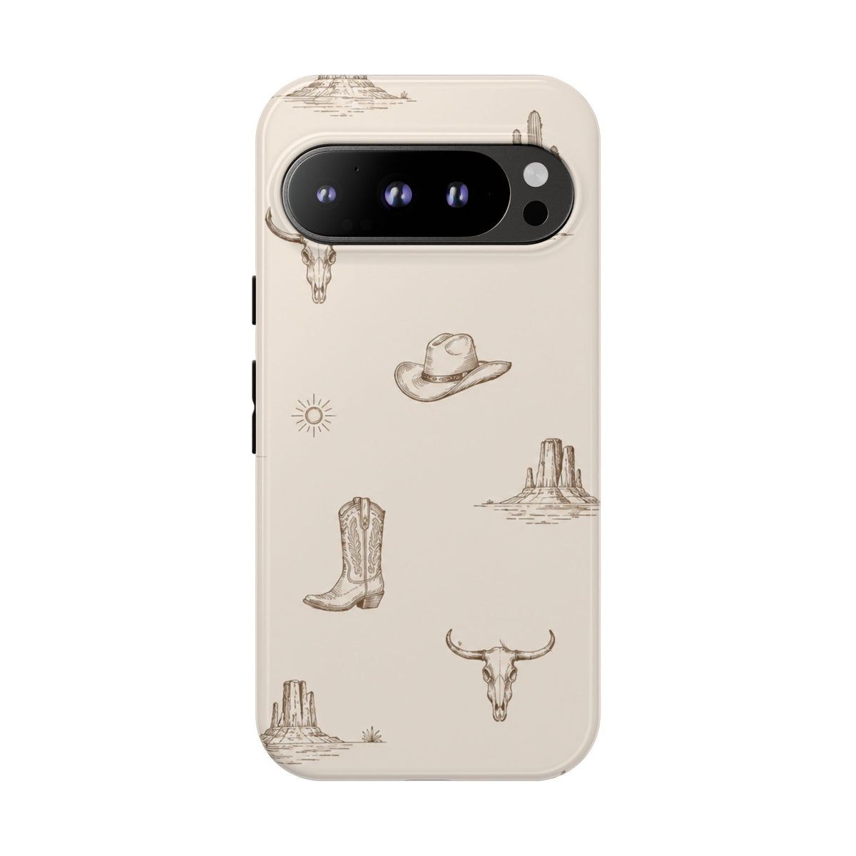 Western Desert Phone Case — Cowboy Boots, Cactus & Skull Pattern