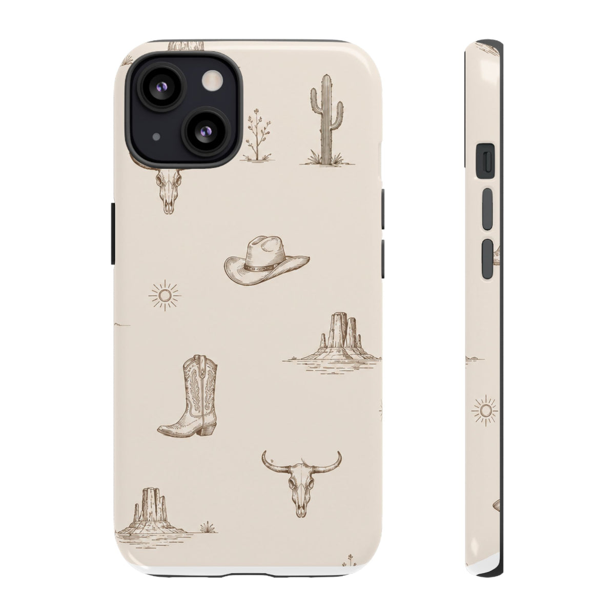 Western Desert Phone Case — Cowboy Boots, Cactus & Skull Pattern
