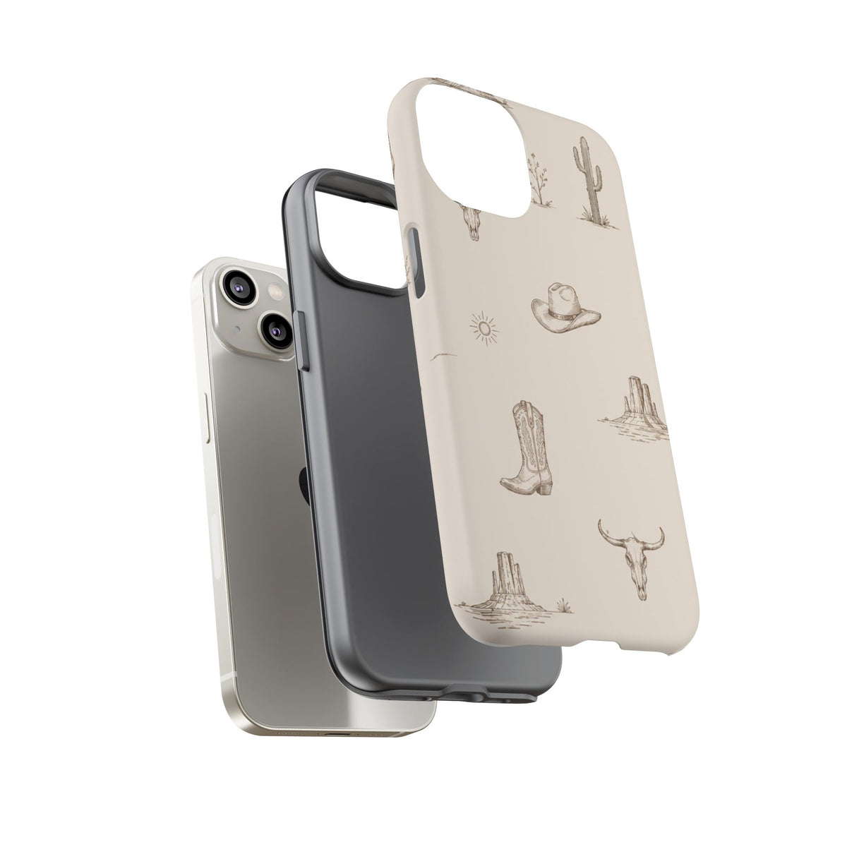 Western Desert Phone Case — Cowboy Boots, Cactus & Skull Pattern