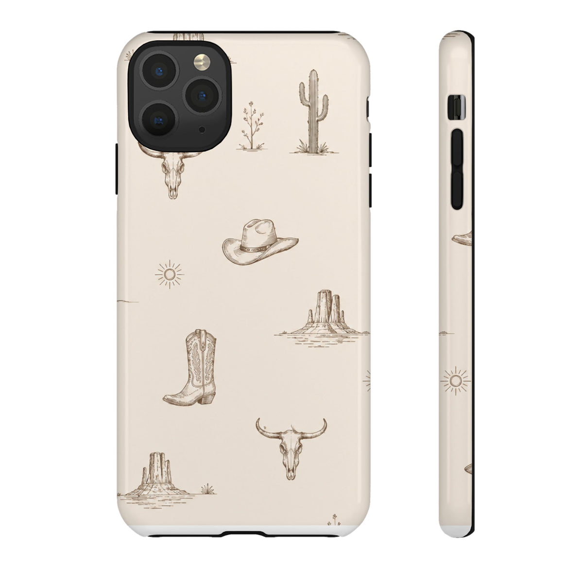 Western Desert Phone Case — Cowboy Boots, Cactus & Skull Pattern