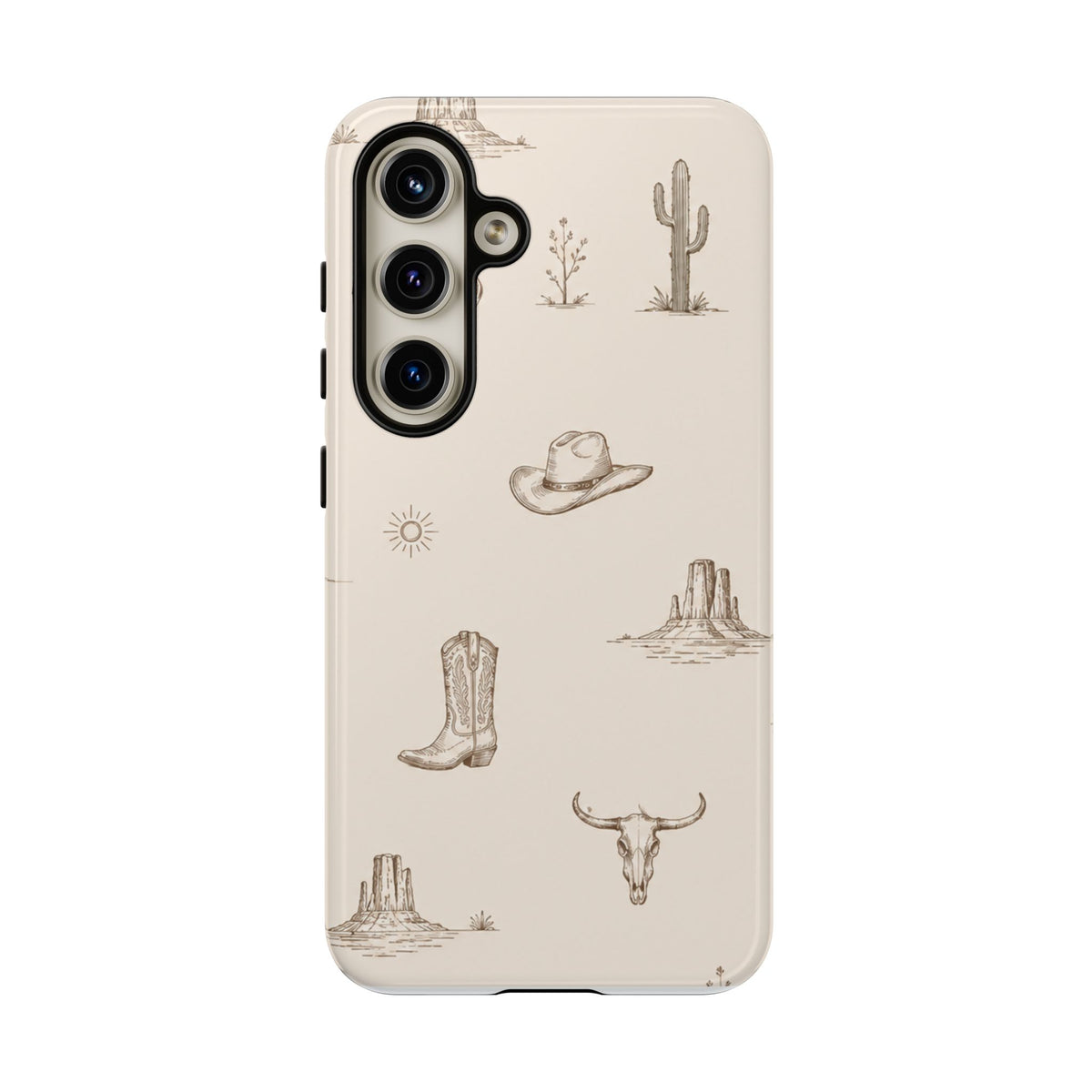 Western Desert Phone Case — Cowboy Boots, Cactus & Skull Pattern