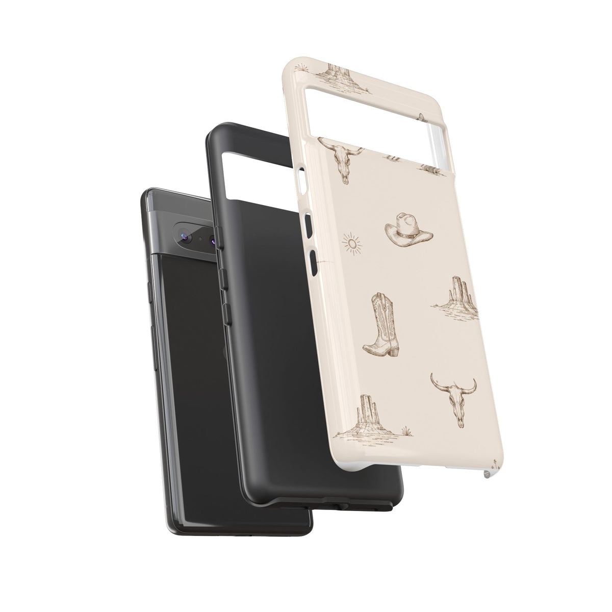 Western Desert Phone Case — Cowboy Boots, Cactus & Skull Pattern