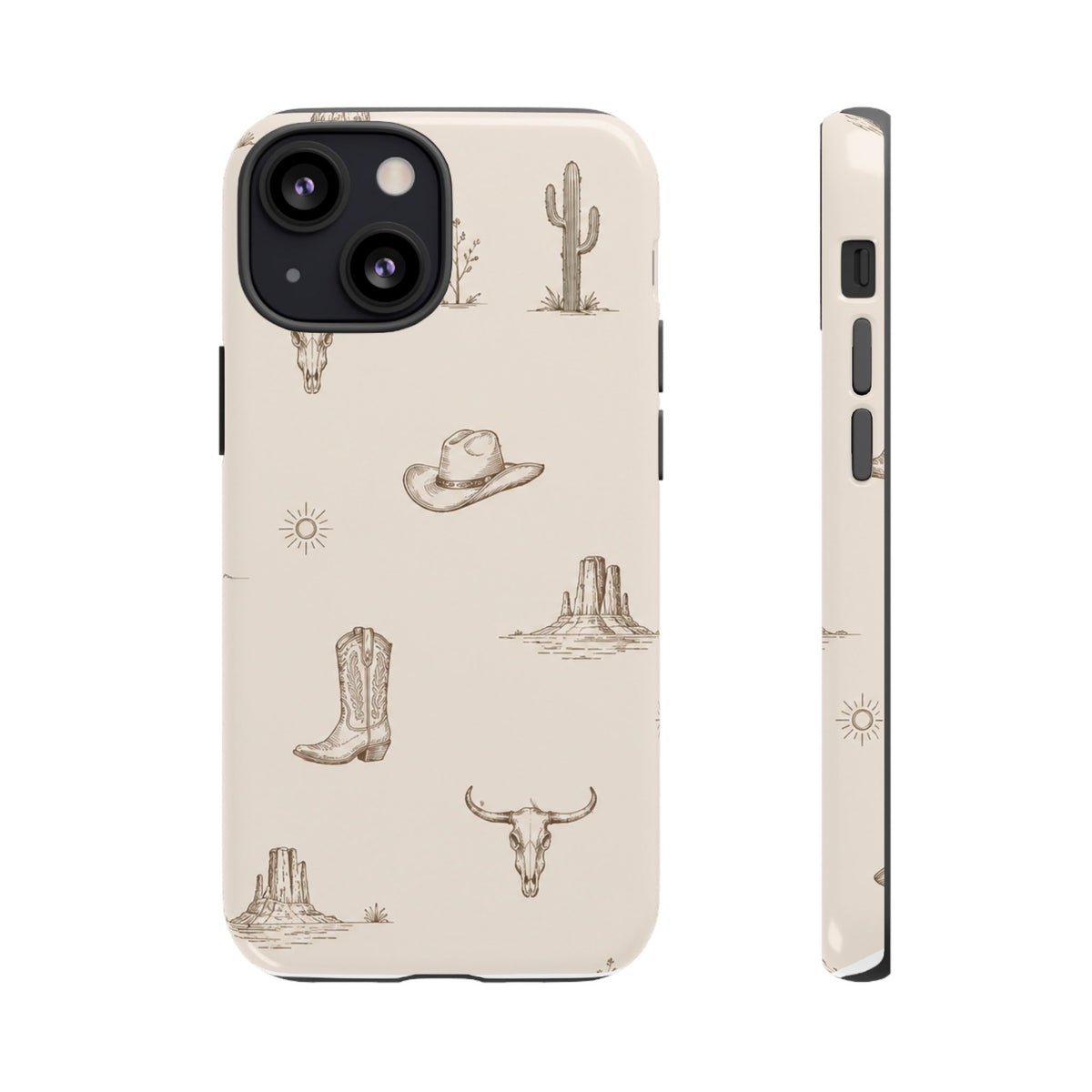 Western Desert Phone Case — Cowboy Boots, Cactus & Skull Pattern