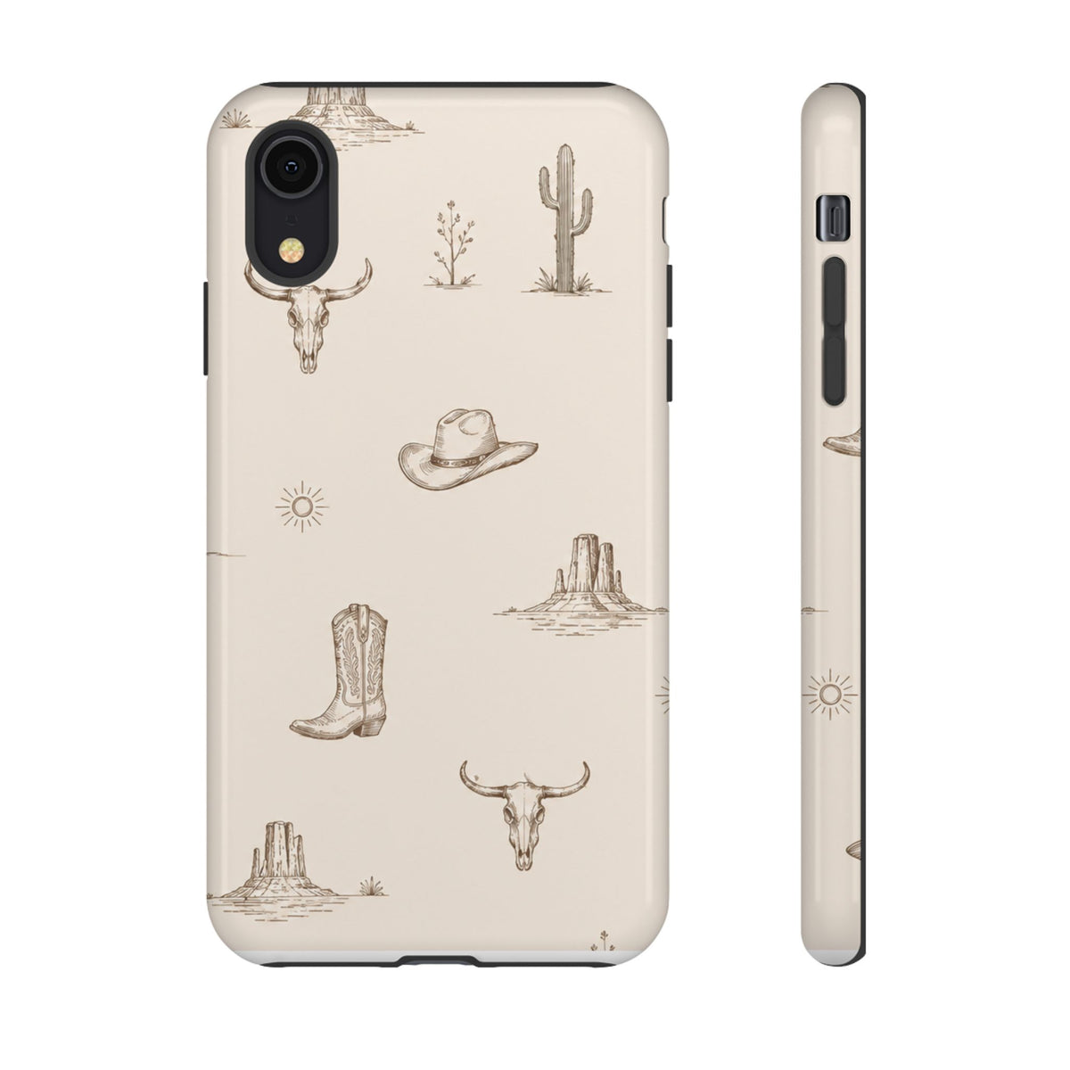 Western Desert Phone Case — Cowboy Boots, Cactus & Skull Pattern