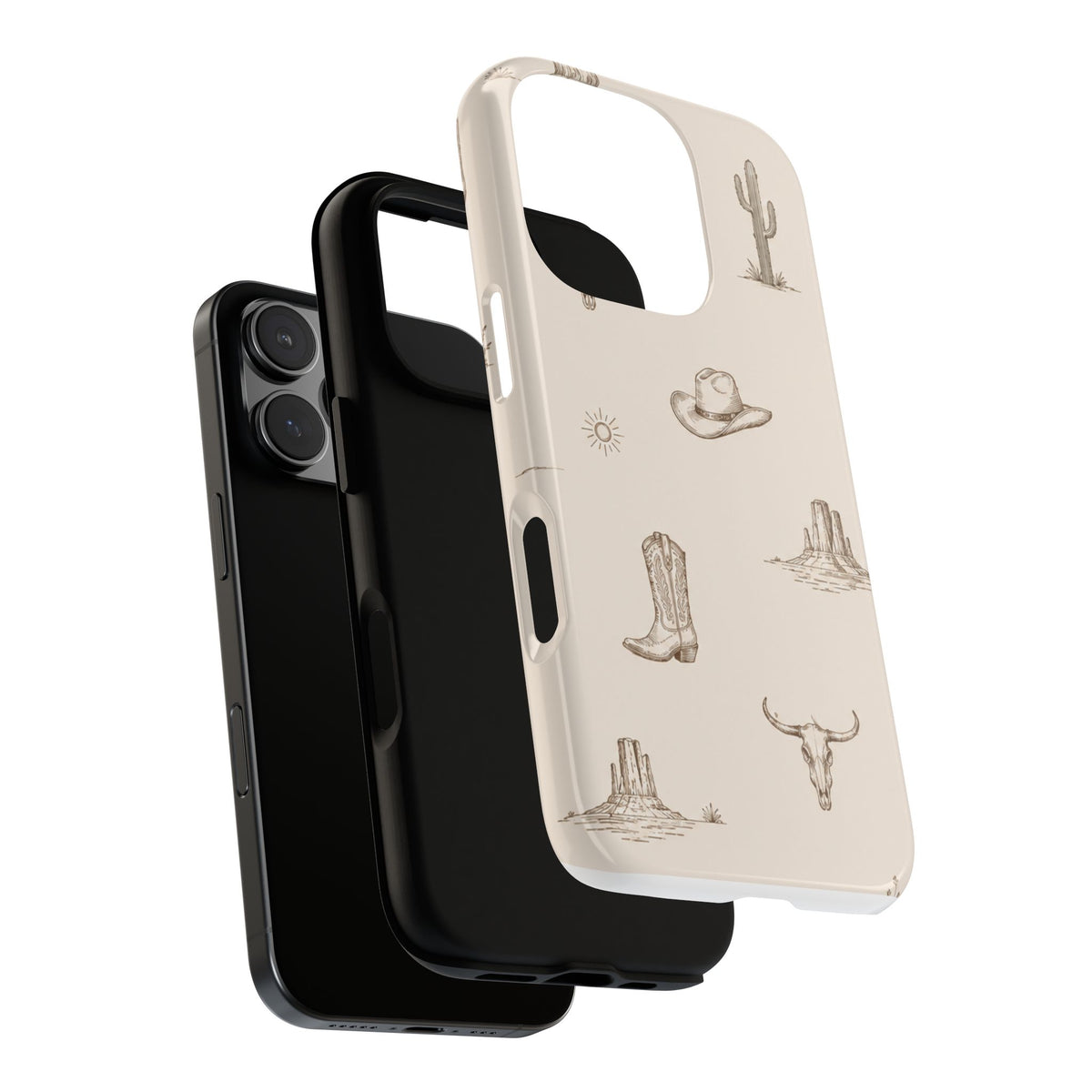 Western Desert Phone Case — Cowboy Boots, Cactus & Skull Pattern
