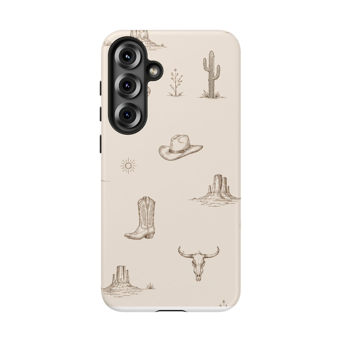 Western Desert Phone Case — Cowboy Boots, Cactus & Skull Pattern
