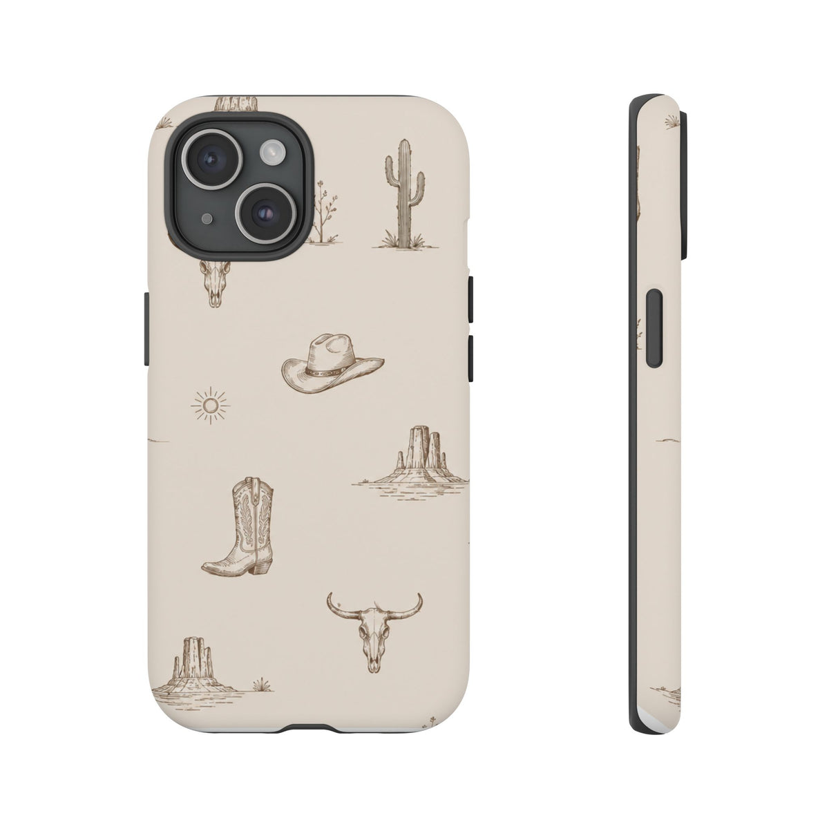 Western Desert Phone Case — Cowboy Boots, Cactus & Skull Pattern
