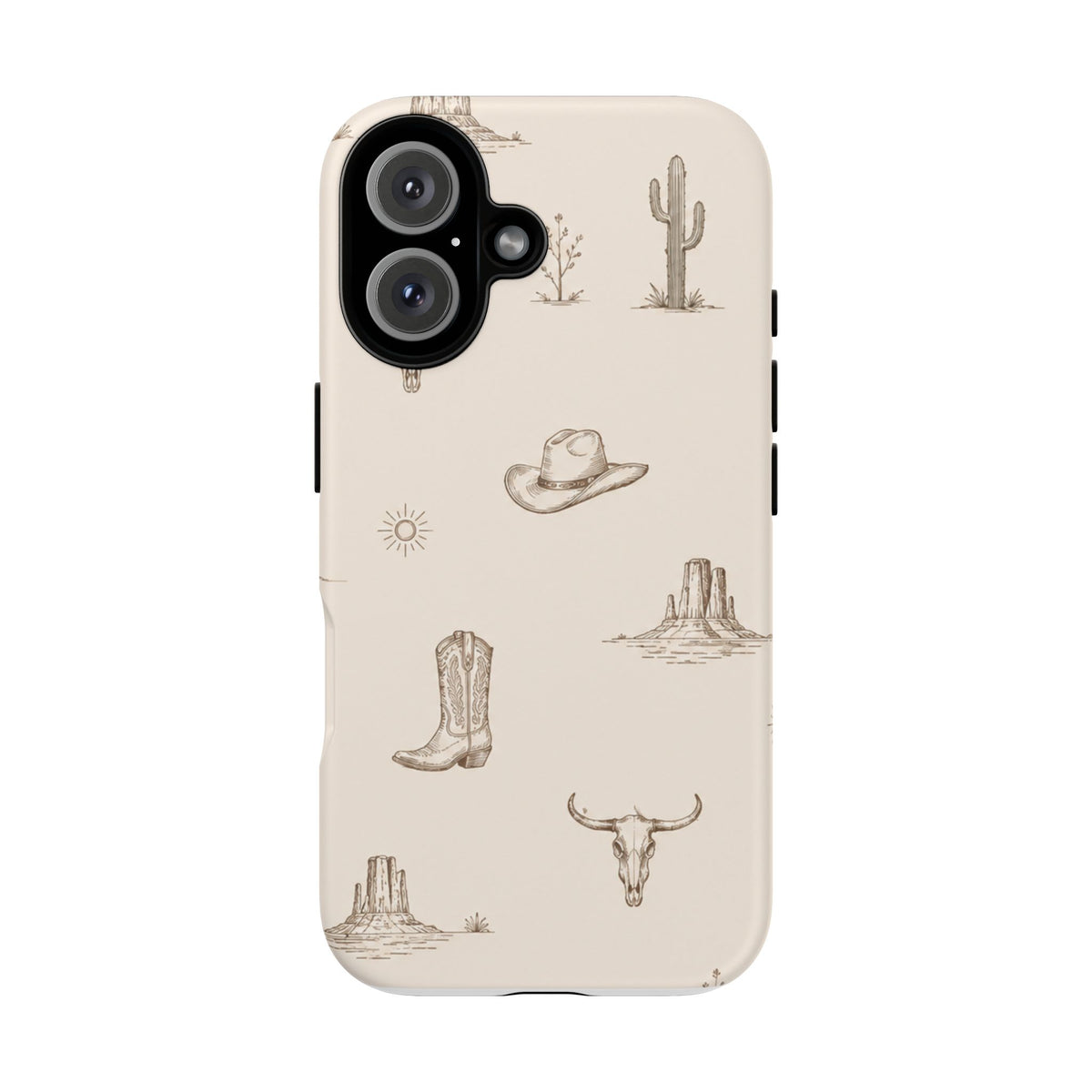Western Desert Phone Case — Cowboy Boots, Cactus & Skull Pattern